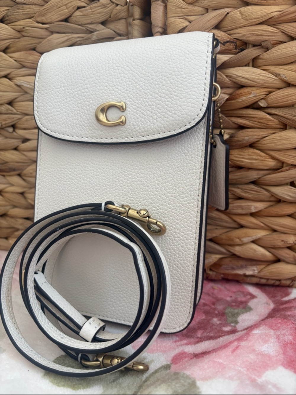 Coach Phone Crossbody Chalk Pebbled Leather with Brass Hardware CH815